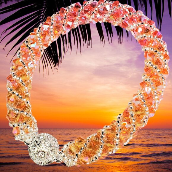 Orange Peach Bracelet Preciosa Crystal Russian Spiral Bracelet Bracelet - Picture 9 of 13